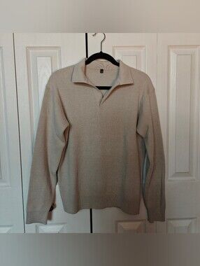 Muji Men's Ribbed Johnny Collar Sweatshirt In Beige
